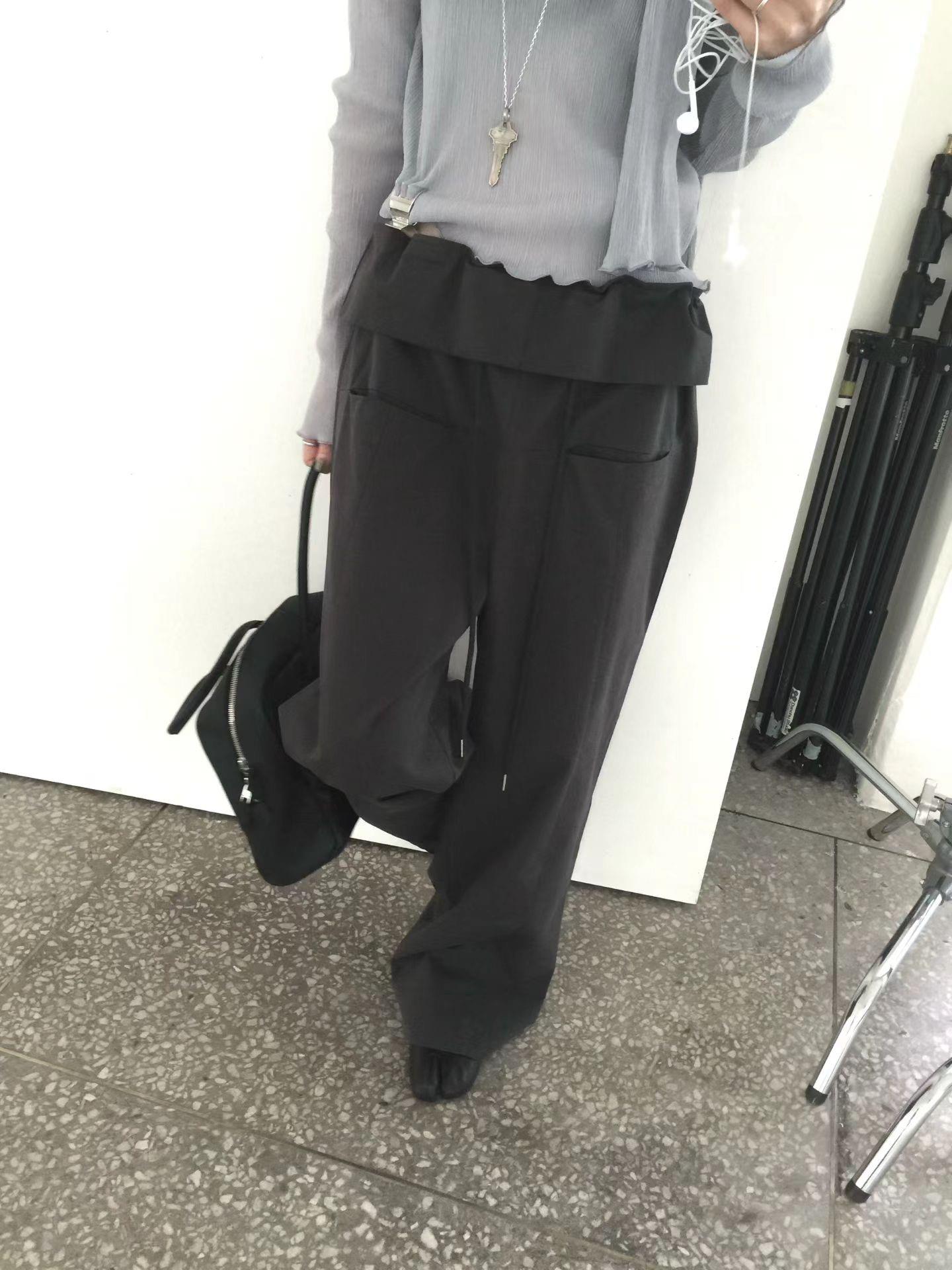 反摺腰頭抽繩工作褲